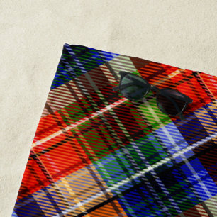 Red Blue Green Yellow Plaid Tartan Design  Beach Towel