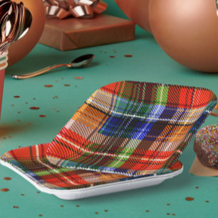 Red Blue Green Yellow Plaid Tartan Design Paper Plate