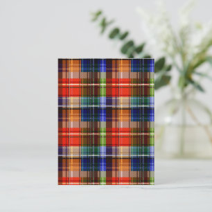 Red Blue Green Yellow Plaid Tartan Design Postcard