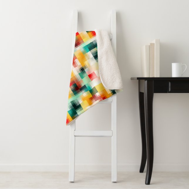 Red Blue Green Yellow White Abstract Pattern Sherpa Blanket (In Situ)