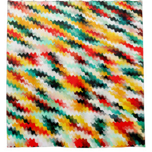 Red Blue Green Yellow White Abstract Pattern Shower Curtain