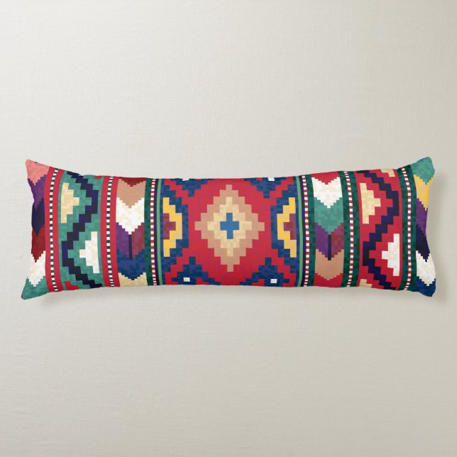 Red Blue Green Yellow White Oriental Kilim Rug Body Cushion (Front)