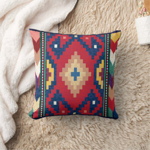 Red Blue Green Yellow White Oriental Kilim Rug Cushion