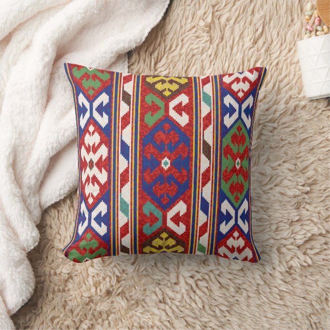 Red Blue Green Yellow White Oriental Kilim Rug Cushion (Blanket)