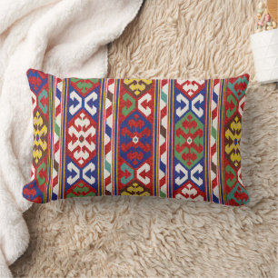 Red Blue Green Yellow White Oriental Kilim Rug Lumbar Cushion