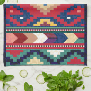 Red Blue Green Yellow White Oriental Kilim Rug Tea Towel