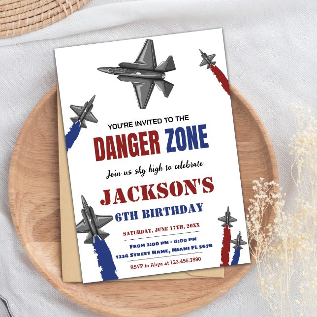 Red Blue Grey Fighter Jet Birthday Invitations (Red Blue Gray Fighter Jet Birthday Invitations)