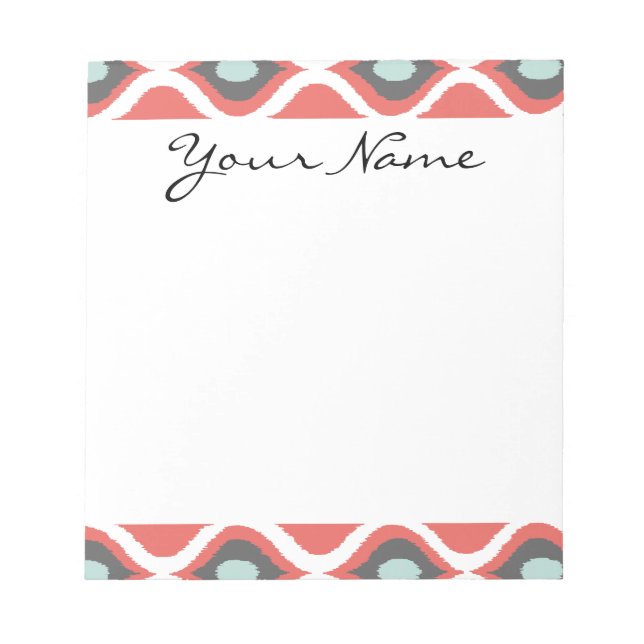 Red Blue Grey Geometric Ikat Tribal Print Pattern Notepad (Front)