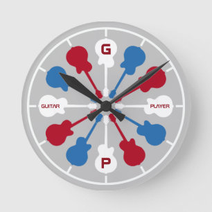 red/blue guitars . guitar player's round clock