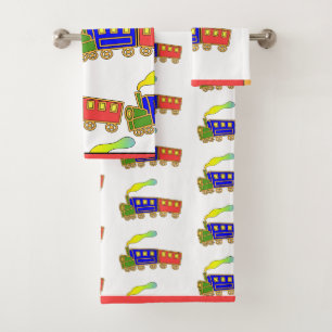 Red Blue Kids Choo Choo Train  Bath Towel Set