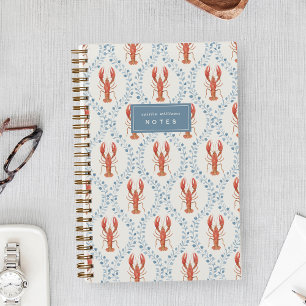 Red & Blue Lobster Trellis Personalised Notebook