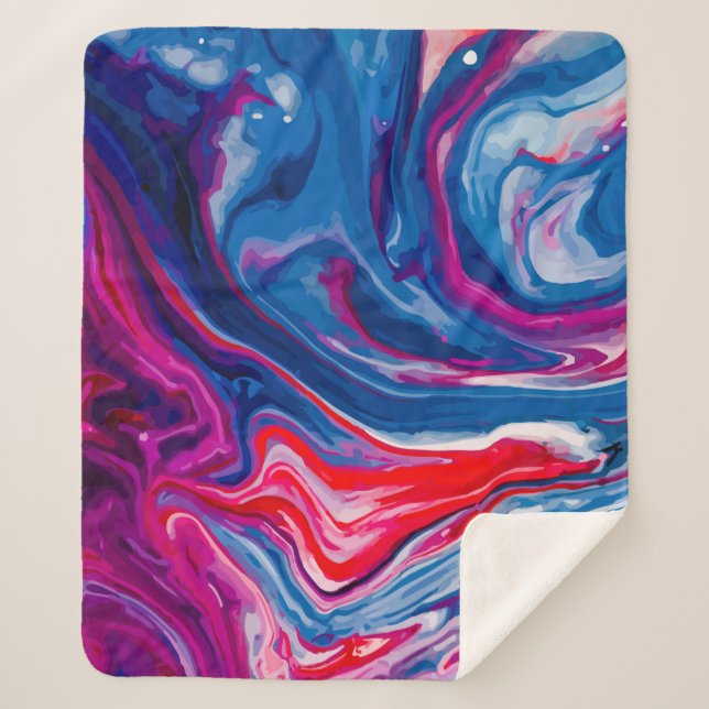 Red blue marble texture sherpa blanket (Front)