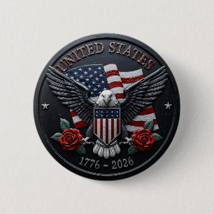Red & Blue Metallic Texture USA Semiquincentennial 6 Cm Round Badge