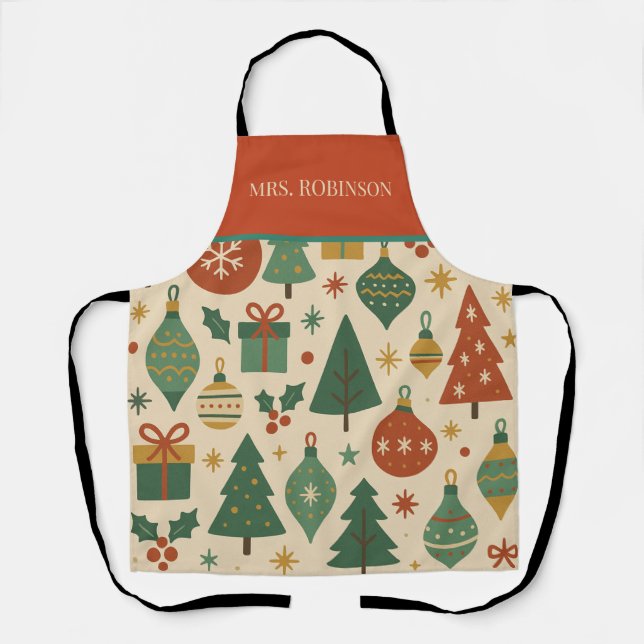 Red Blue Mid Century Modern Holiday Retro  Apron (Front)