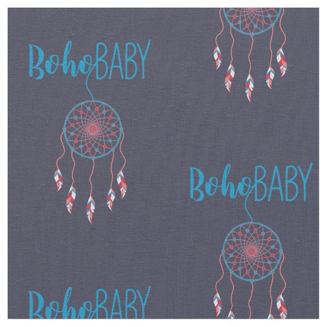 Red Blue Modern Boho Baby Dreamcatcher Fabric (Close Up)