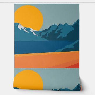 Red & Blue Mountain Landscape – Retro Outdoor Adve Wallpaper