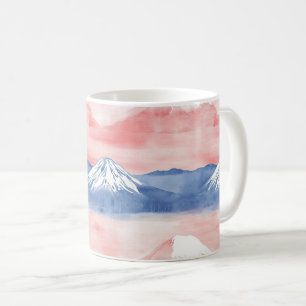 Red Blue Mountain Sunset Watercolor Painting Coffee Mug