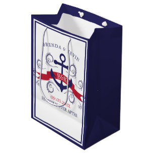 Red & Blue Nautical anchor with swirls Medium Gift Bag