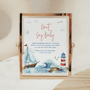 Red Blue Nautical Baby Shower Don't Say Baby Poster