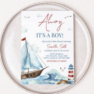 Red Blue Nautical Baby Shower Invitation