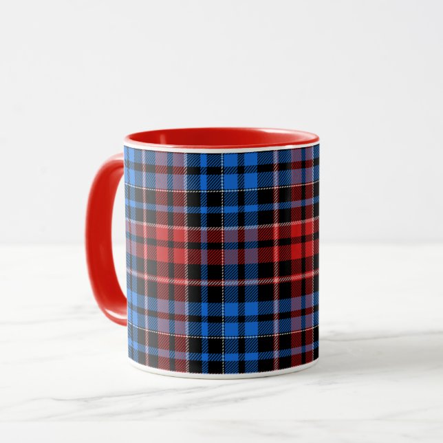 Red Blue On Black Plaid Tartan Design  Mug (Front Left)