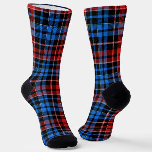 Red Blue On Black Plaid Tartan Design Socks