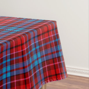 Red Blue On Black Plaid Tartan Design  Tablecloth