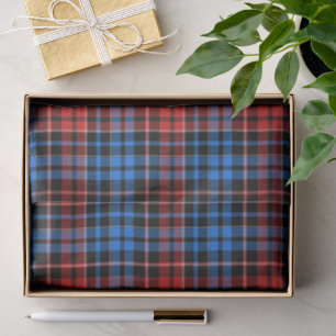 Red Blue On Black Plaid Tartan Design  Tissue Paper