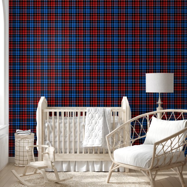 Red Blue On Black Plaid Tartan Design  Wallpaper (Kids)