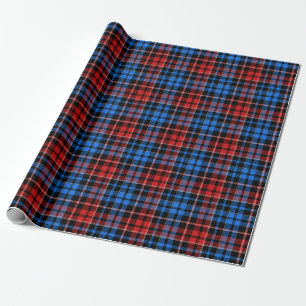 Red Blue On Black Plaid Tartan Design  Wrapping Paper