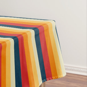 red, blue, orange and yellow stripes tablecloth