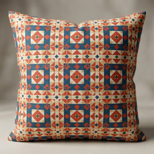 Red Blue Orange Geometric Moroccan Bohemian Mosaic Fabric