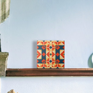 Red Blue Orange Geometric Moroccan Bohemian Mosaic Tile
