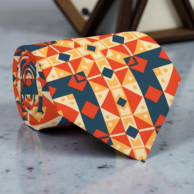 Red Blue Orange Geometric Moroccan Hispanic Mosaic Tie (Creator Uploaded)