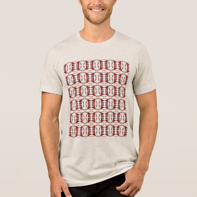 Red Blue Orange Mediterranean Southwest Small Tile Tri-Blend Shirt (Front)