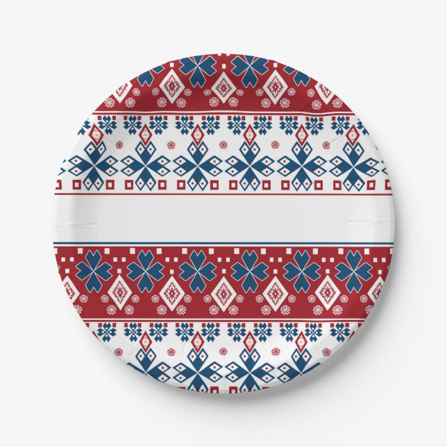 Red blue ornament paper plate (Front)