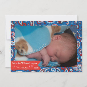 Red & Blue Paisley Baby Announcement