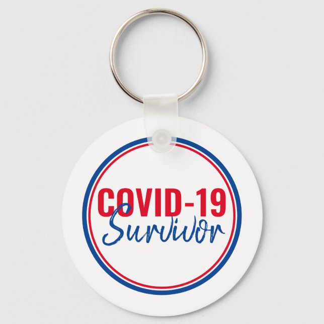Red Blue Pandemic Coronavirus Covid-19 Survivor Key Ring (Front)