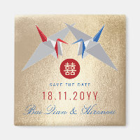Red Blue Paper Cranes Asian Wedding Save The Date 