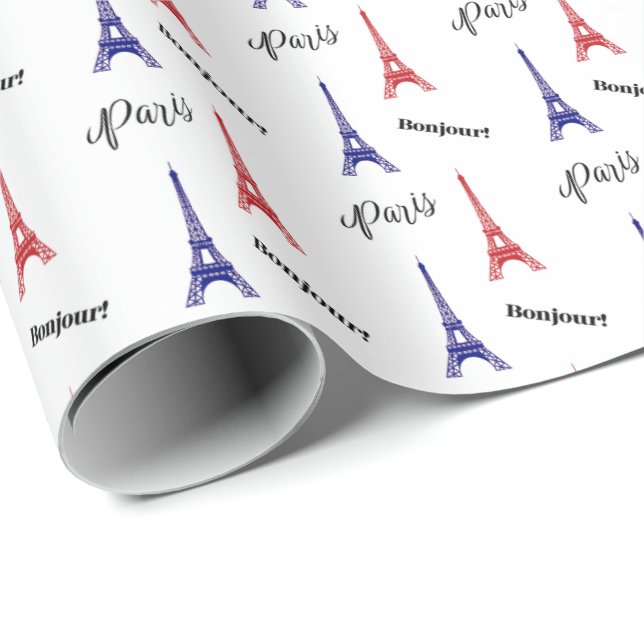Red Blue Paris France Wrapping Paper (Roll Corner)