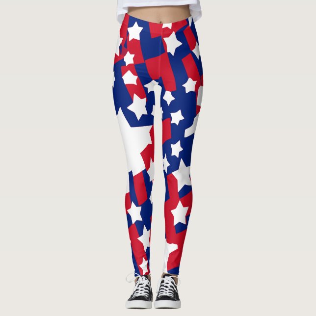 Red & Blue Patriotic Leggings for 4th of July (Front)
