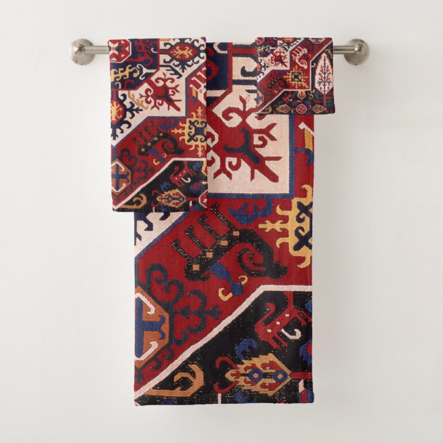 Red & Blue Persian Design Bath Towel Set (Insitu)