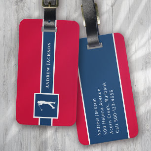 Red Blue Personalised Monogram Golfer Luggage Tag
