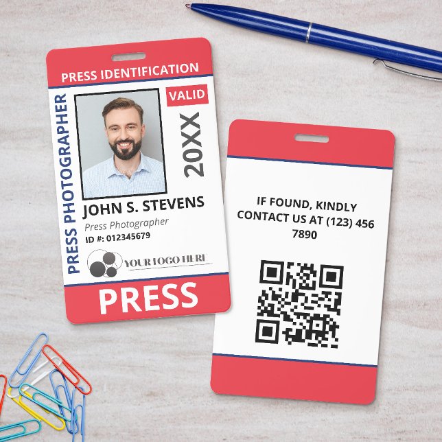 Red Blue Photo & Logo Press ID QR Code Badge (Creator Uploaded)