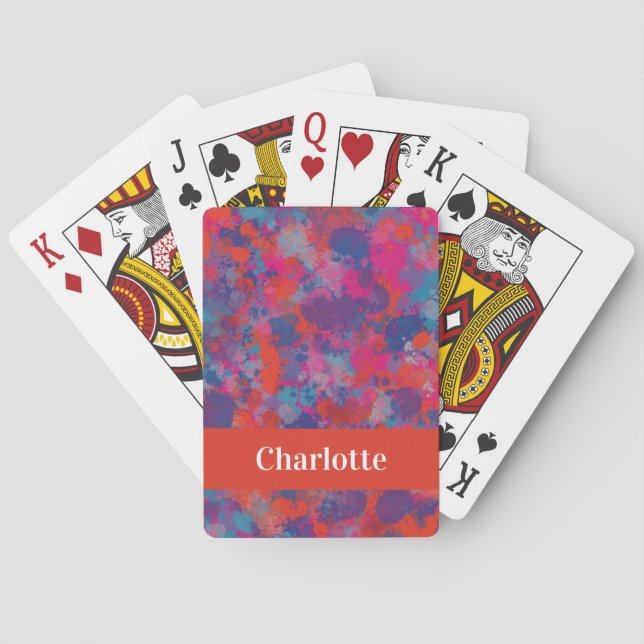 Red, Blue & Pink Drops Abstract Bath Playing Cards (Back)