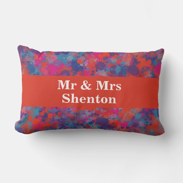 Red, Blue & Pink Drops Abstract Lumbar Cushion (Front)