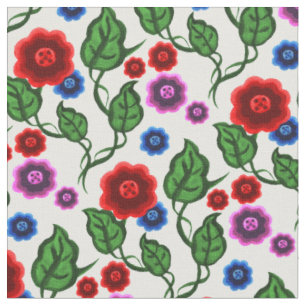 Red/blue/pink flowers/green leaves/Folk Fabric