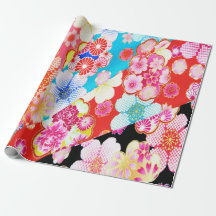 Red Blue Pink Japanese Kimono Floral Decoupage