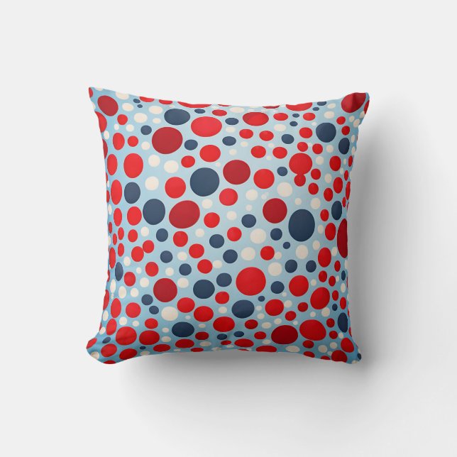 Red Blue Polka Dot Pattern Cushion (Front)