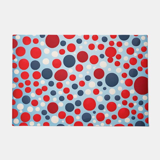 Red Blue Polka Dot Pattern Doormat (Front)